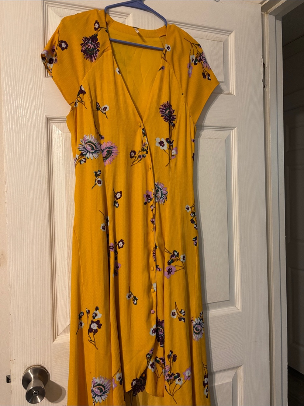 Free People Mustard Yellow Floral Button-Front Maxi Dress